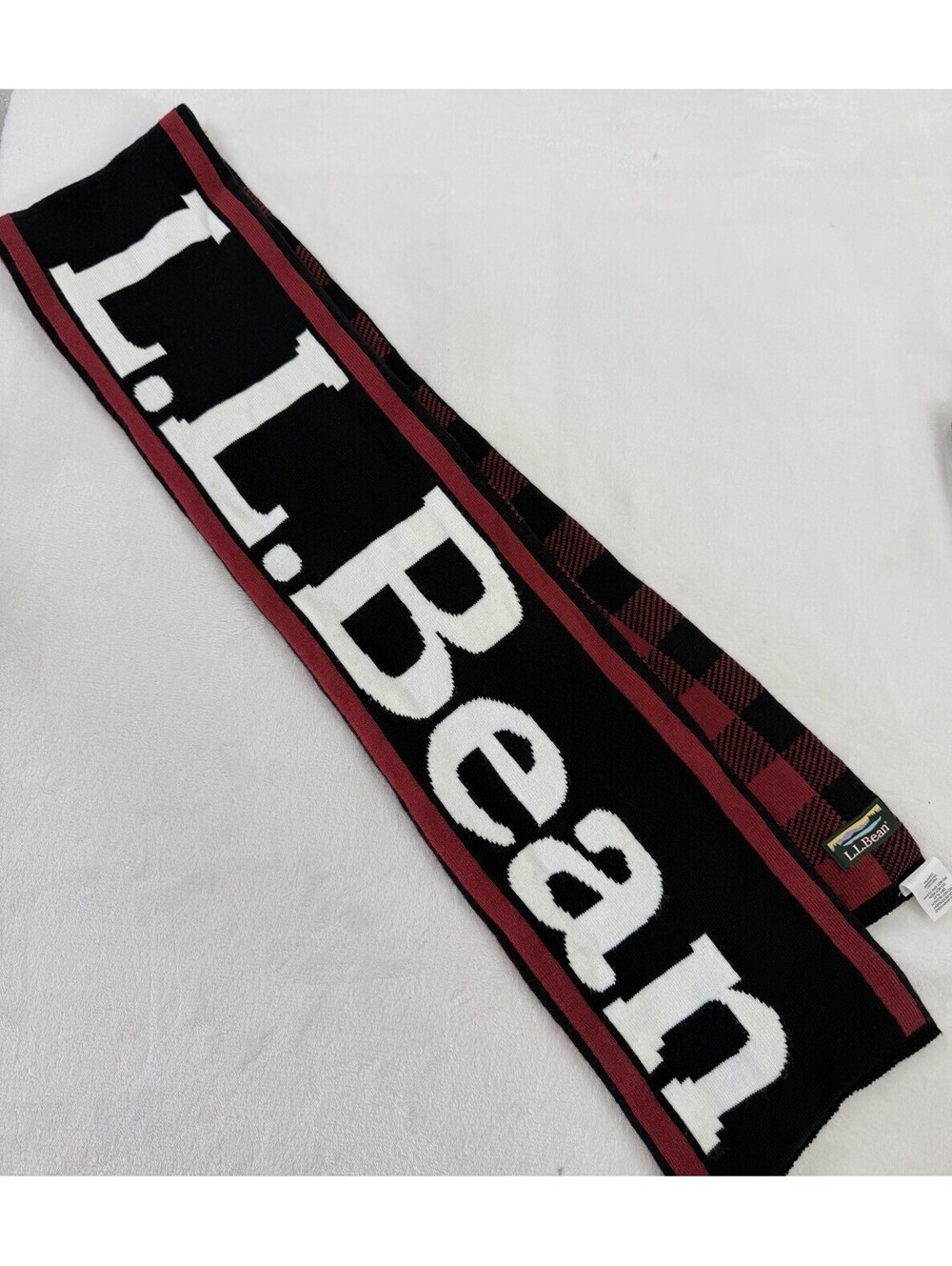 LL Bean Signature Buffalo Plaid Winter Scarf Unisex Reversible Warm!